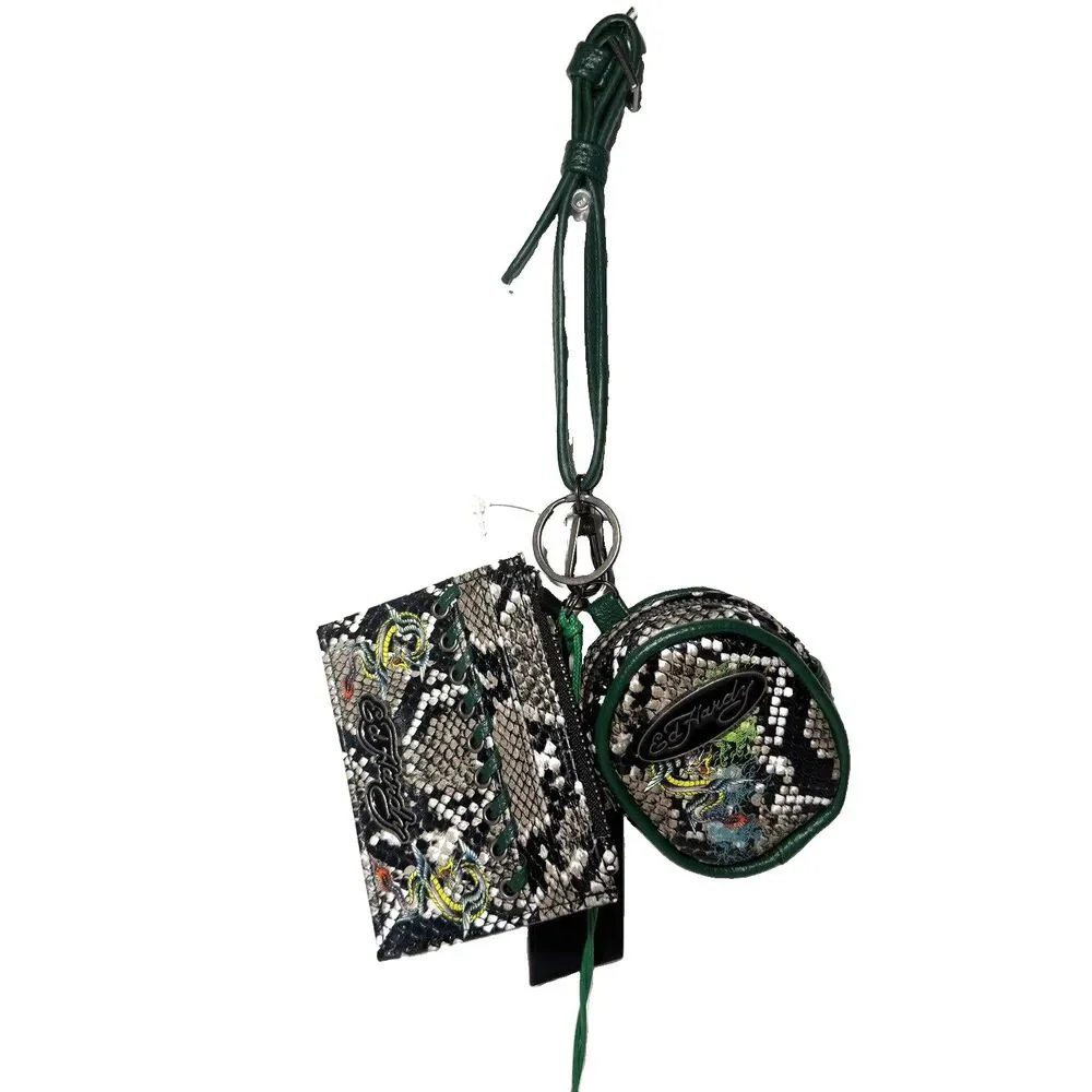 Ed Hardy Keychain Wristlet Card Holder & Coin Pouch Snakeskin Print NWT
